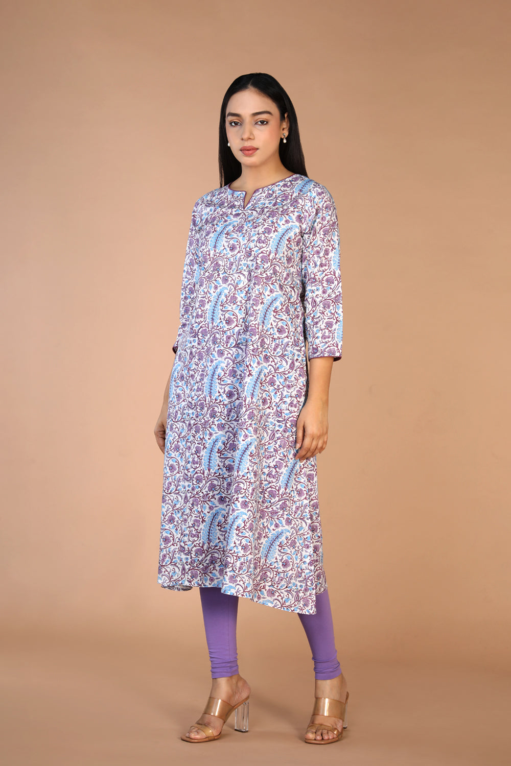 Image of Offwhite Floral hand block printed pure cotton Kurti